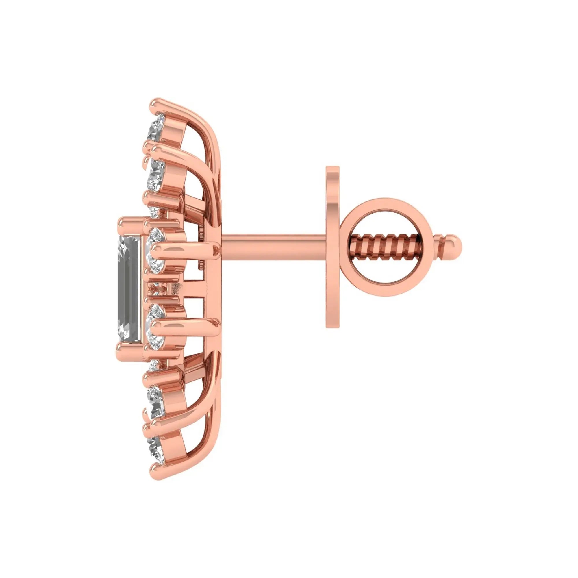 Mira | Emerald-Cut Solitaire Halo Diamond Stud Earrings - Nivara