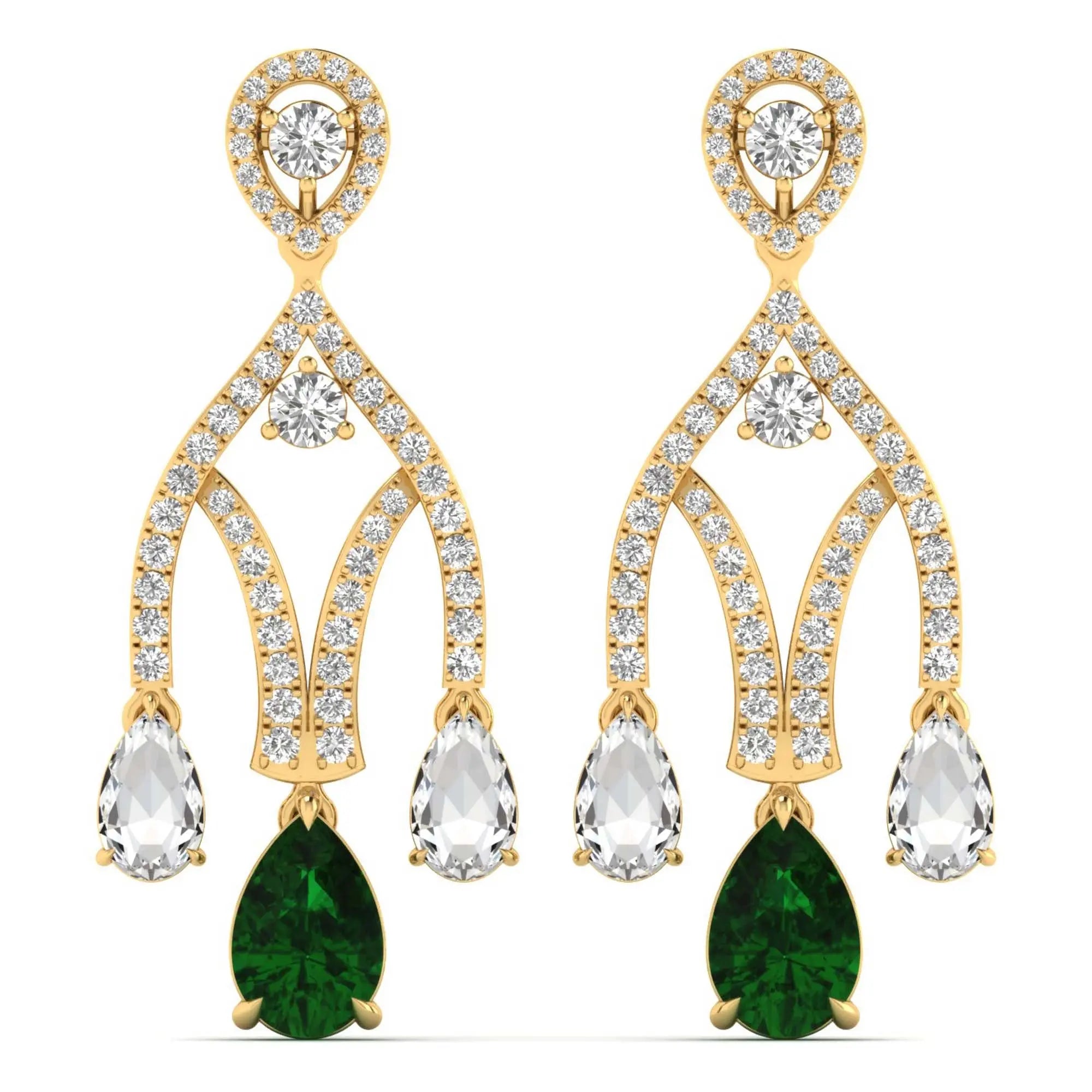 Mode | Pear-Cut Emerald with Round & Pear Diamond Drop Earrings - Nivara