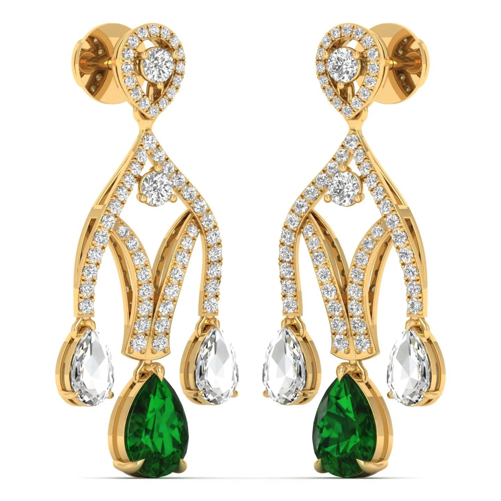 Mode | Pear-Cut Emerald with Round & Pear Diamond Drop Earrings - Nivara