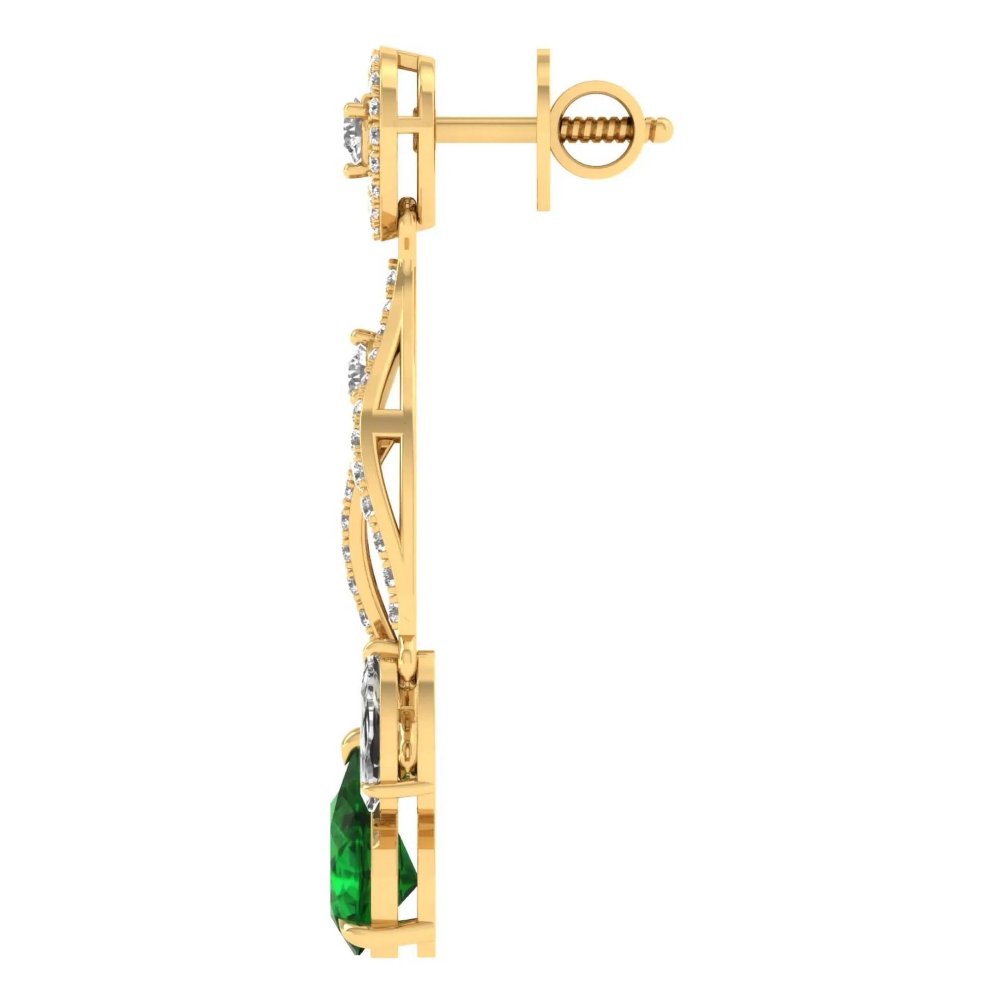 Mode | Pear-Cut Emerald with Round & Pear Diamond Drop Earrings - Nivara