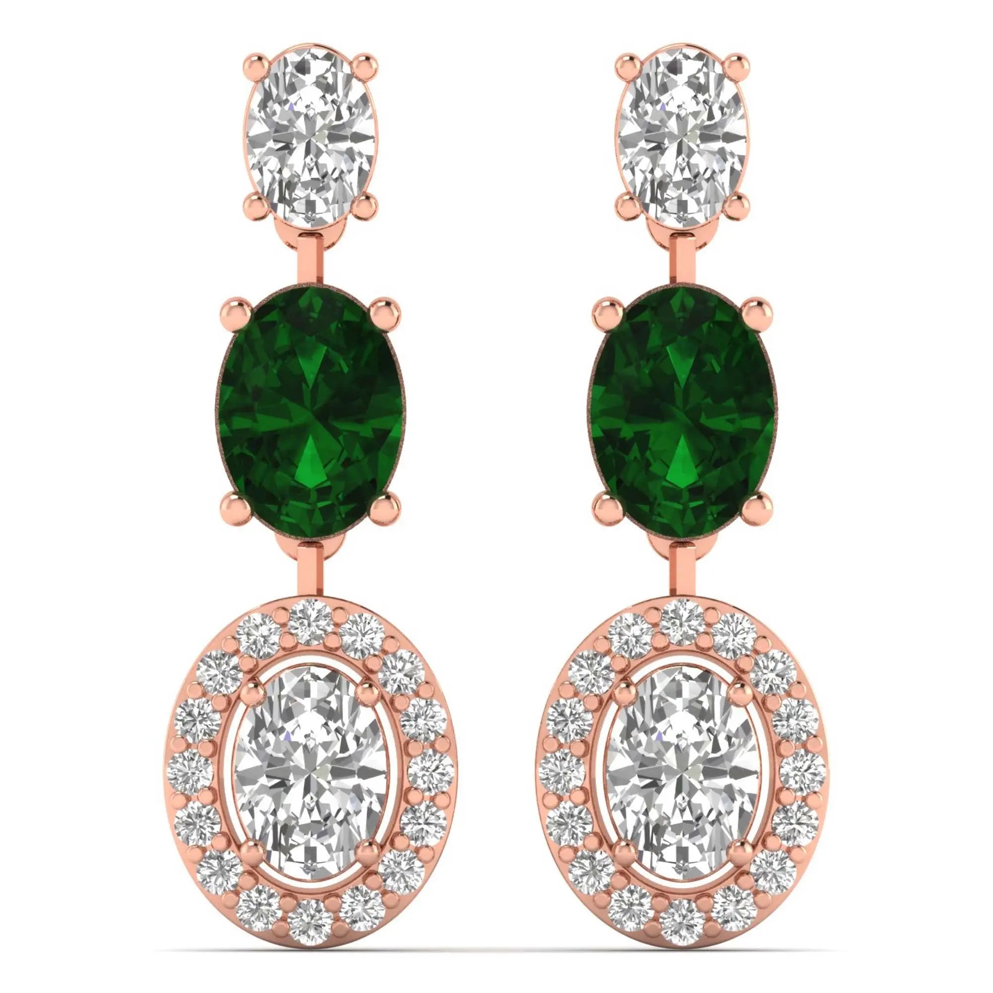 Mira | Oval Emerald & Diamonds Drop Earrings - Nivara