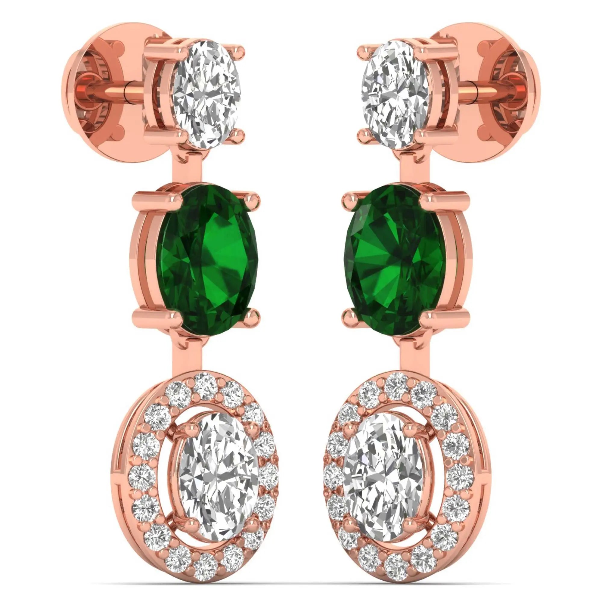 Mira | Oval Emerald & Diamonds Drop Earrings - Nivara