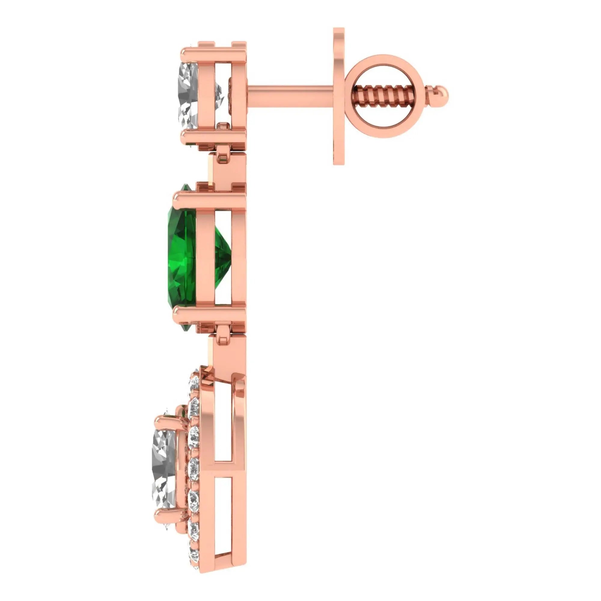 Mira | Oval Emerald & Diamonds Drop Earrings - Nivara