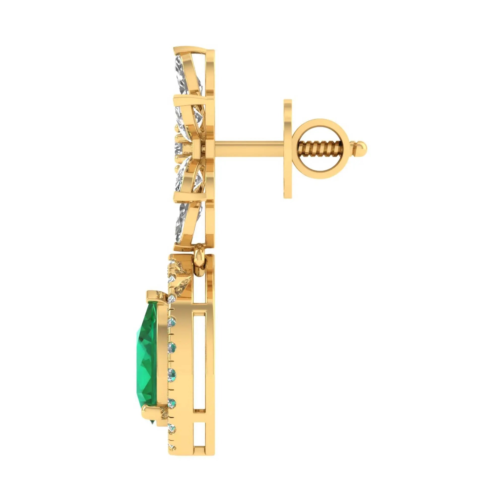 Flora | Round & Marquise Diamonds with Emerald Drop Earrings - Nivara