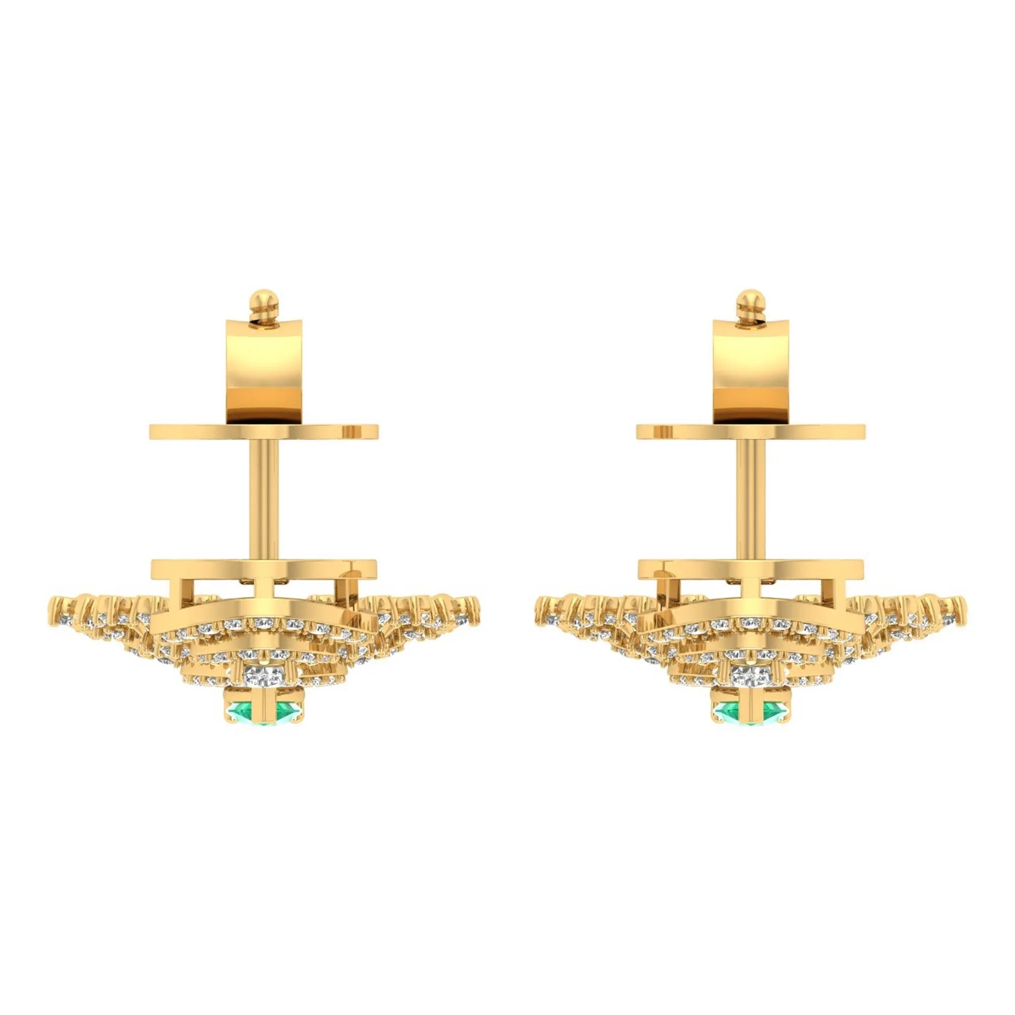 Celestia | Round & Pear Diamonds with Emerald Centerpiece Drop Earrings - Nivara
