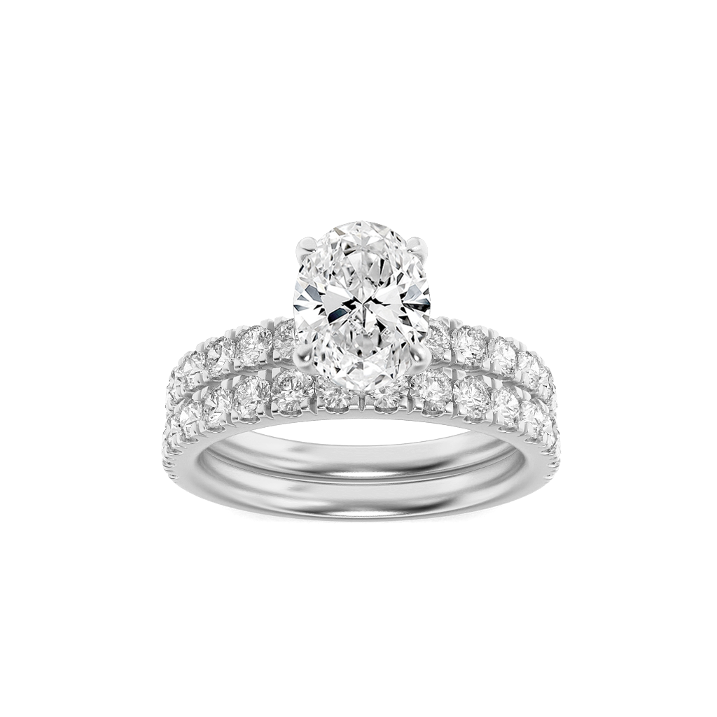 Juno | Oval Solitaire Ring with Dual Pave Bands