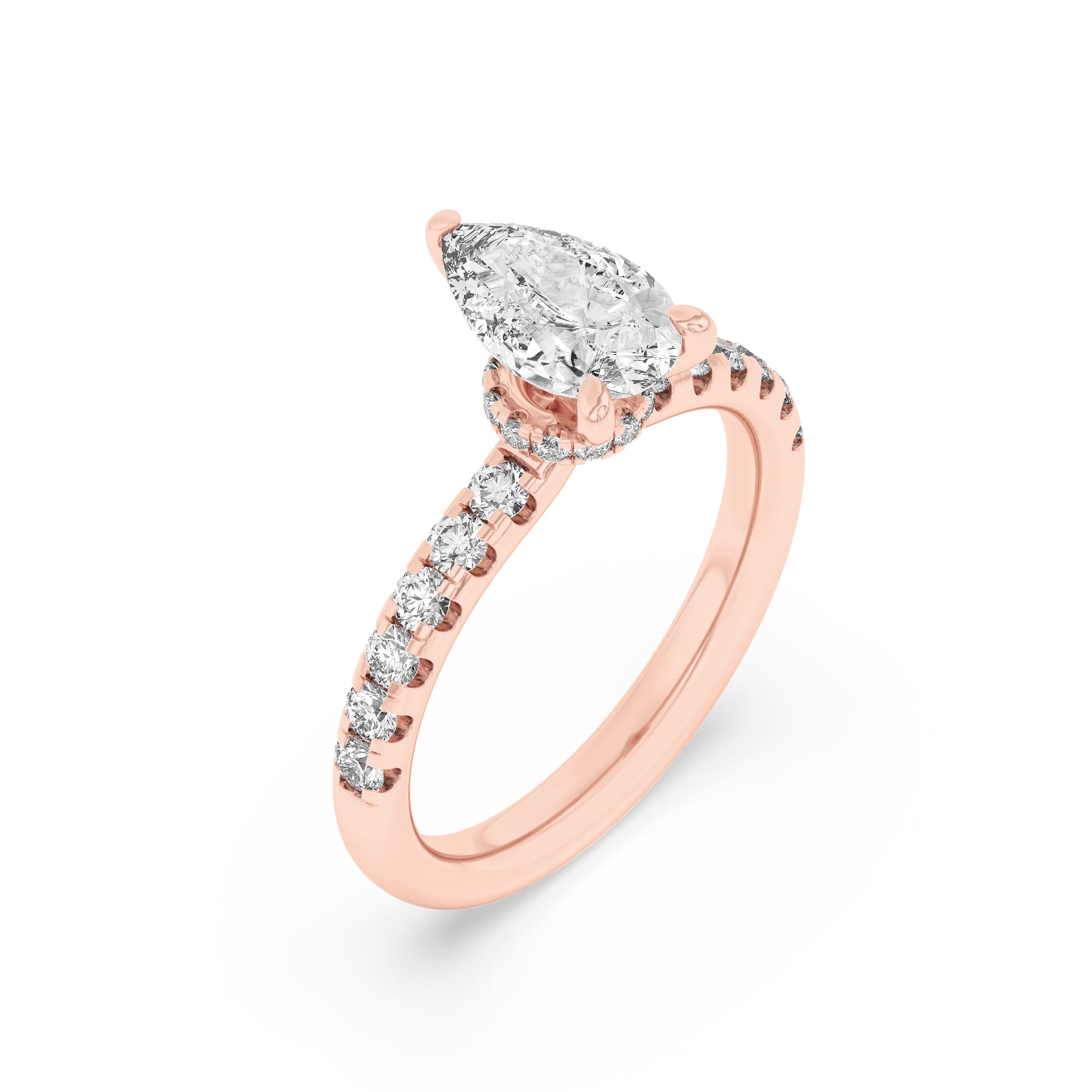 Amara | Pear Lab-Grown Diamond Solitaire Ring with Pave