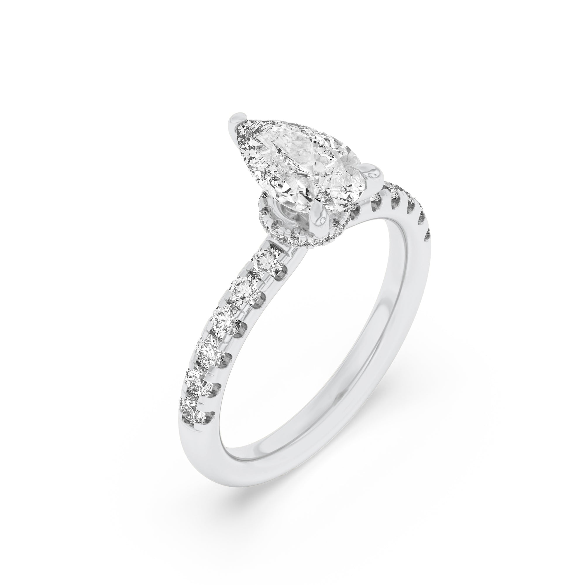 Amara | Pear Lab-Grown Diamond Solitaire Ring with Pave