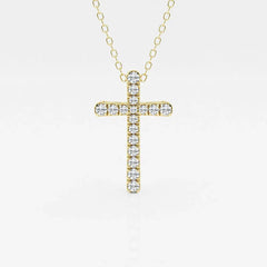 Anek | Round Lab-Grown Diamond French Pave Cross Pendant - Nivara