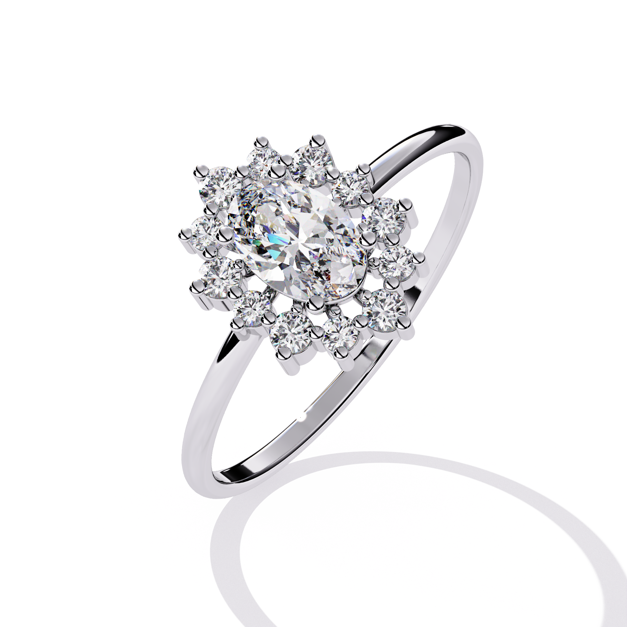 Flora | Classic Oval Solitaire with round diamond ring
