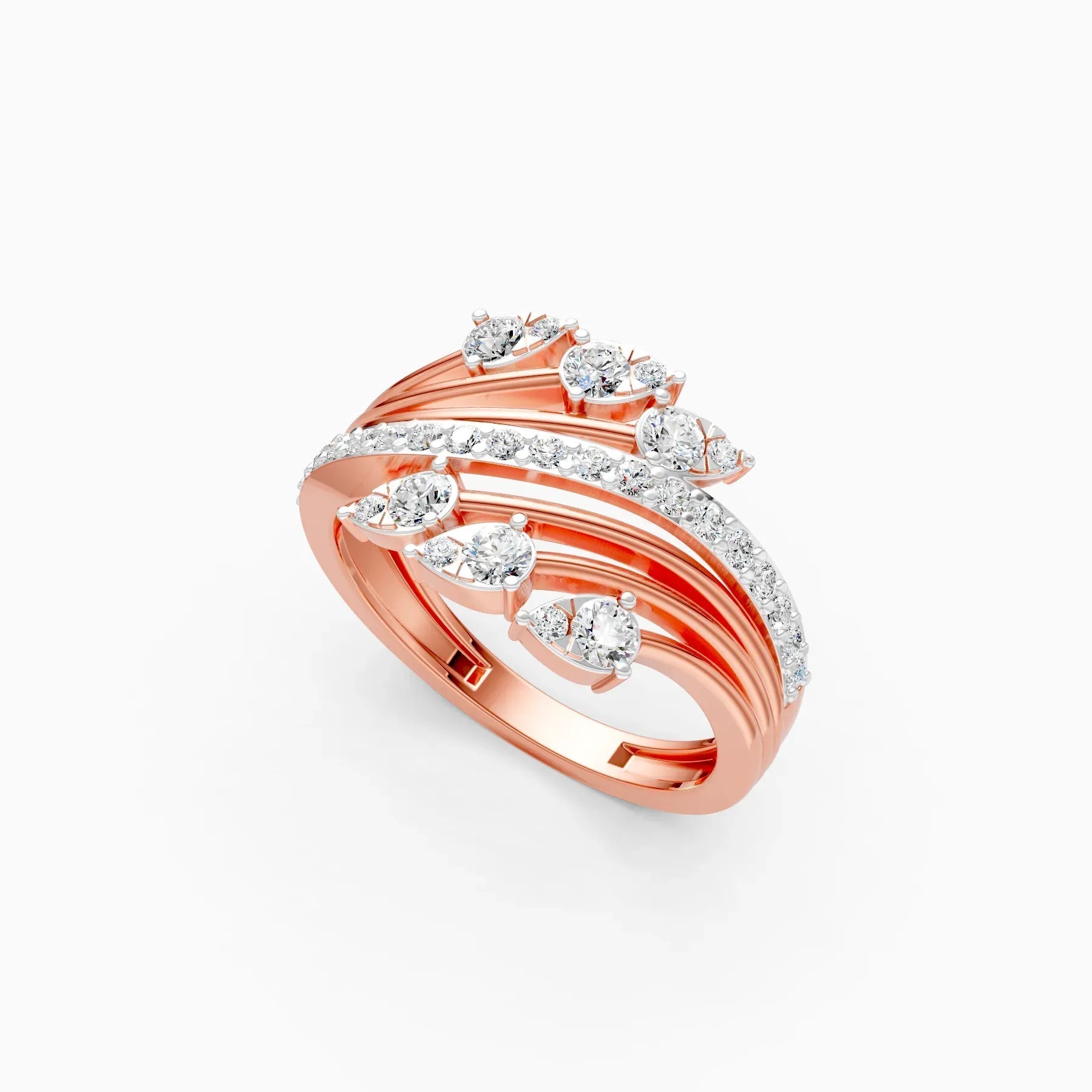 ��Flora | Round Lab Grown Diamond Leaf Design Ring�� Rings VD_AYN��- Lab Grown Diamonds Jewellery