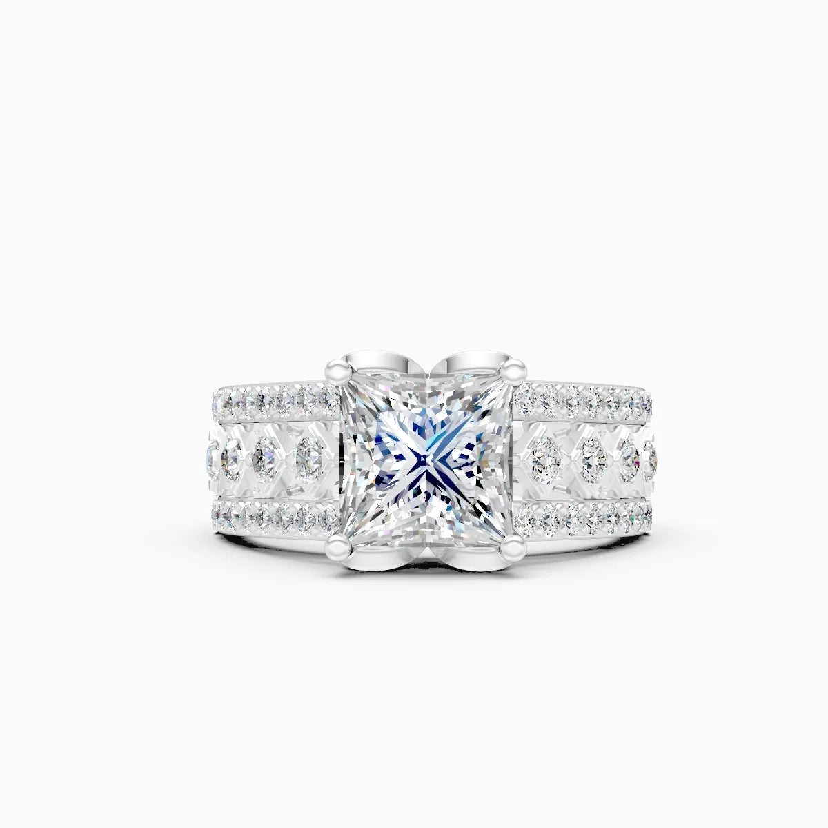��Amara | Princess-Cut Solitaire with Round Lab Grown Diamonds Ring�� Rings VD_AYN��- Lab Grown Diamonds Jewellery