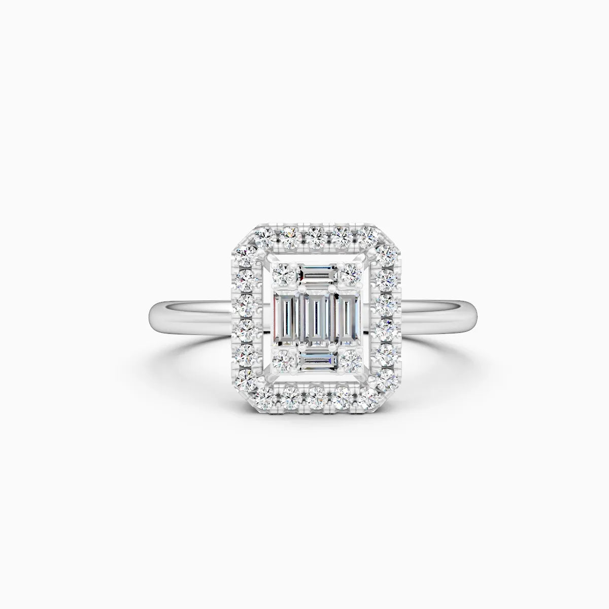 ��Mira | Baguette & Round Lab Grown Diamonds Halo Ring�� Rings VD_AYN��- Lab Grown Diamonds Jewellery