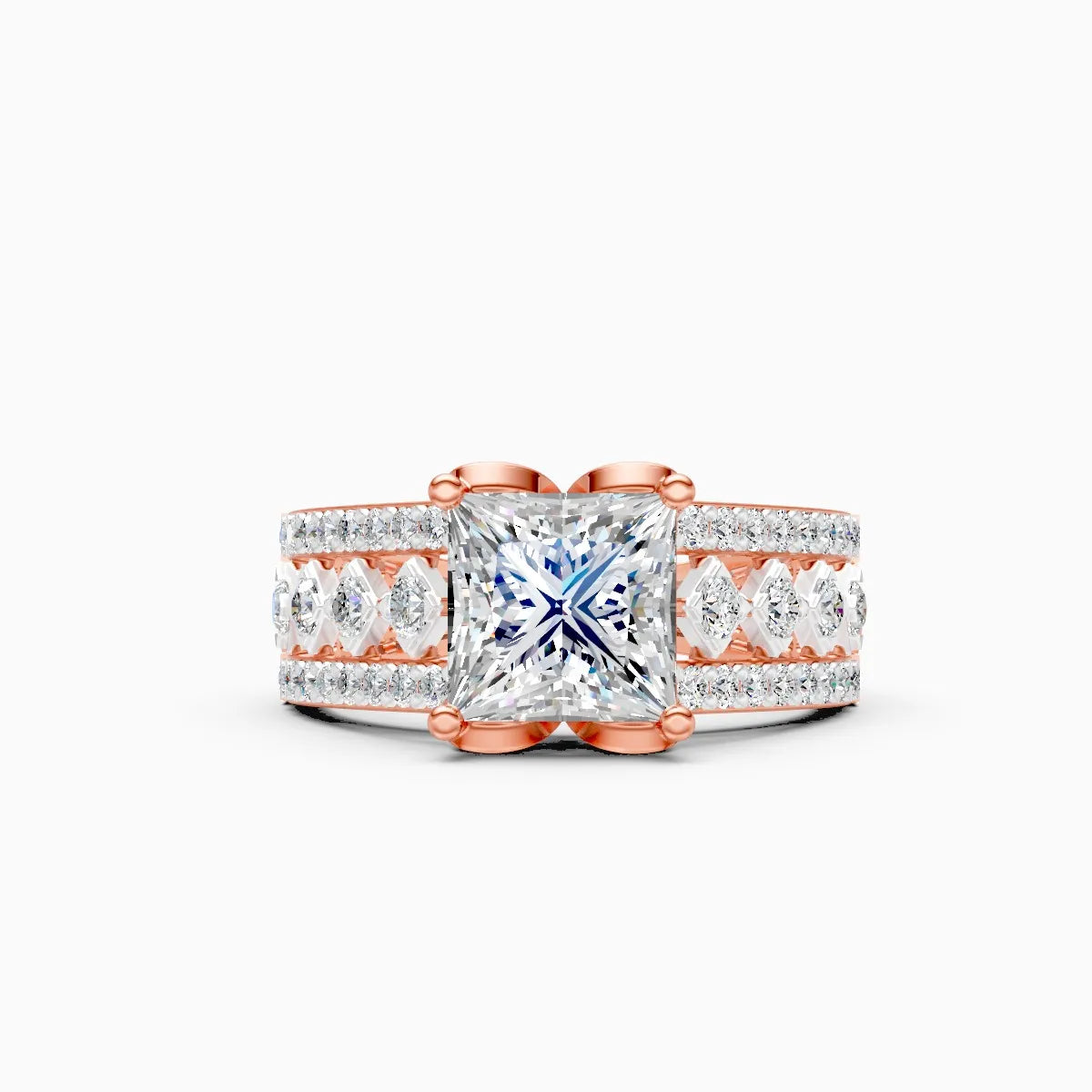 ��Amara | Princess-Cut Solitaire with Round Lab Grown Diamonds Ring�� Rings VD_AYN��- Lab Grown Diamonds Jewellery