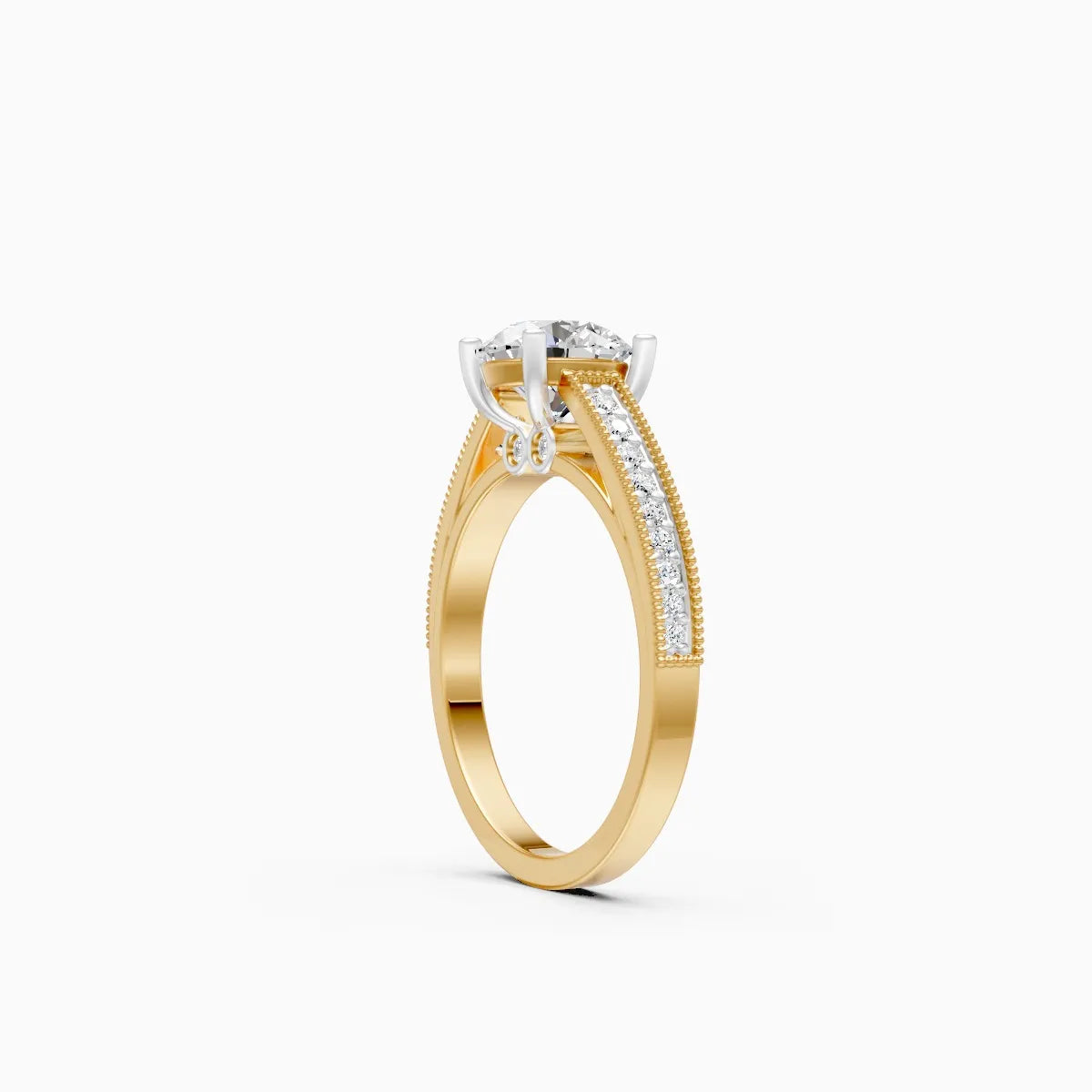 ��Amara | Round Lab Grown Diamond Solitaire with Side-Stones Ring�� Rings VD_AYN��- Lab Grown Diamonds Jewellery
