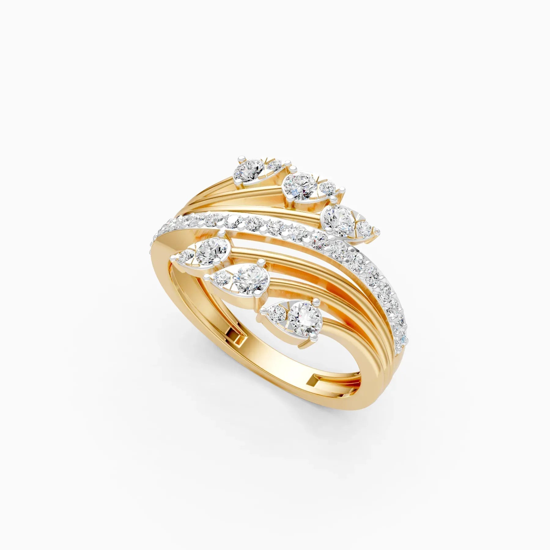 ��Flora | Round Lab Grown Diamond Leaf Design Ring�� Rings VD_AYN��- Lab Grown Diamonds Jewellery