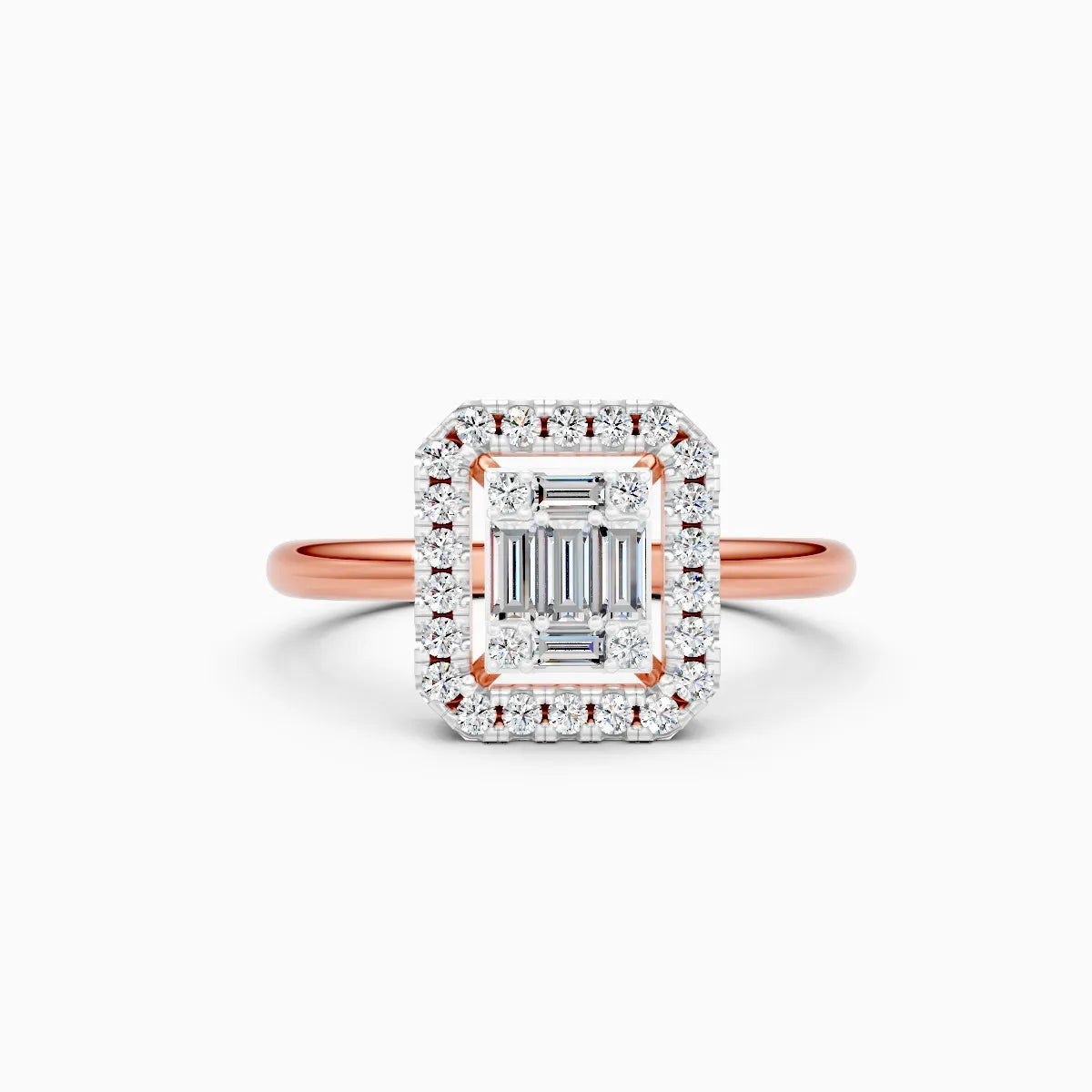 ��Mira | Baguette & Round Lab Grown Diamonds Halo Ring�� Rings VD_AYN��- Lab Grown Diamonds Jewellery