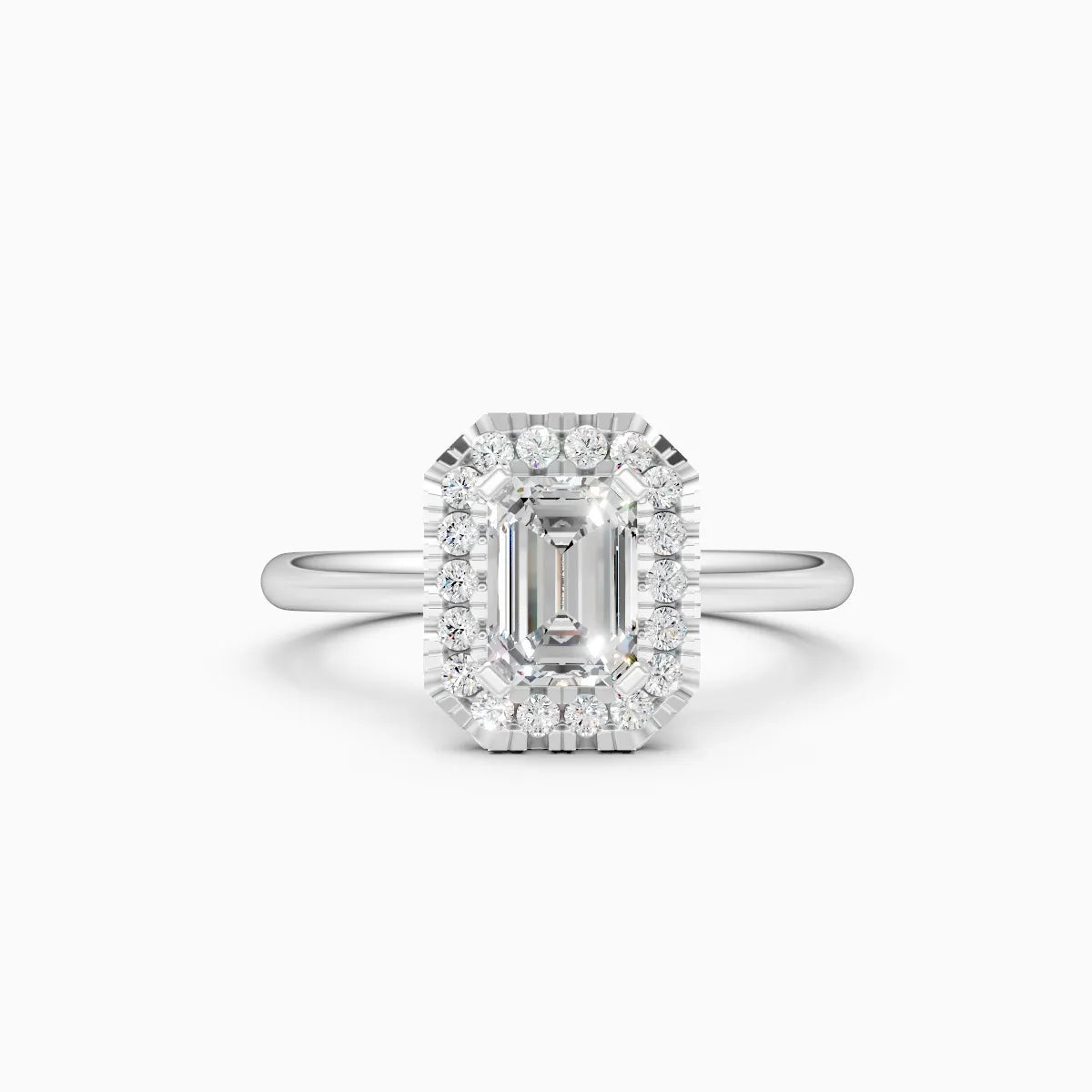 ��Mira | Emerald Solitaire with Round Lab Grown Diamonds Halo Ring�� Rings VD_AYN��- Lab Grown Diamonds Jewellery