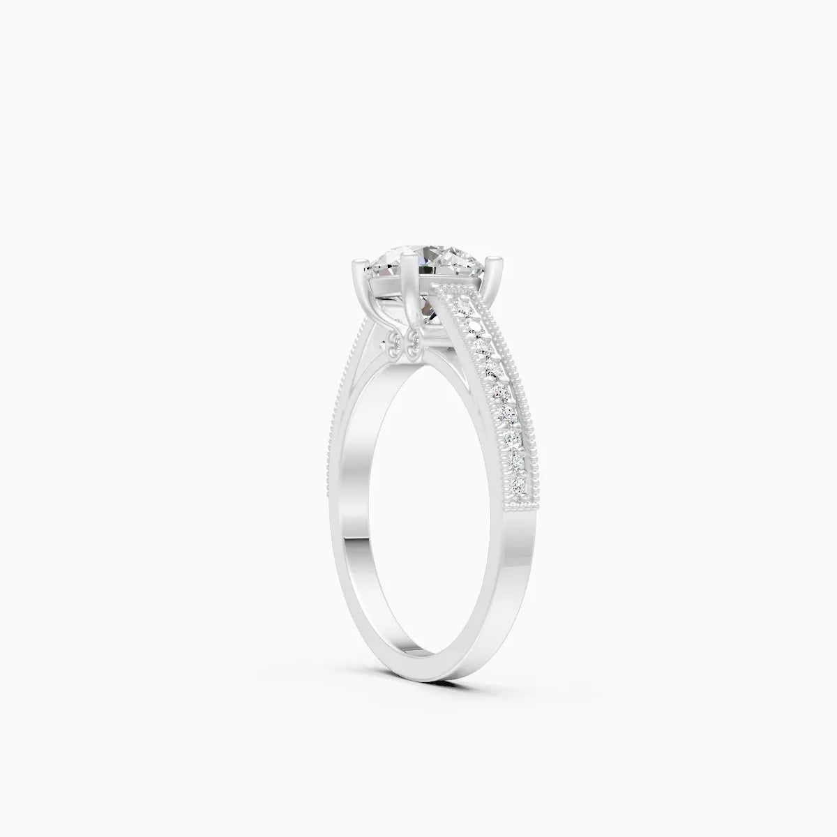 ��Amara | Round Lab Grown Diamond Solitaire with Side-Stones Ring�� Rings VD_AYN��- Lab Grown Diamonds Jewellery