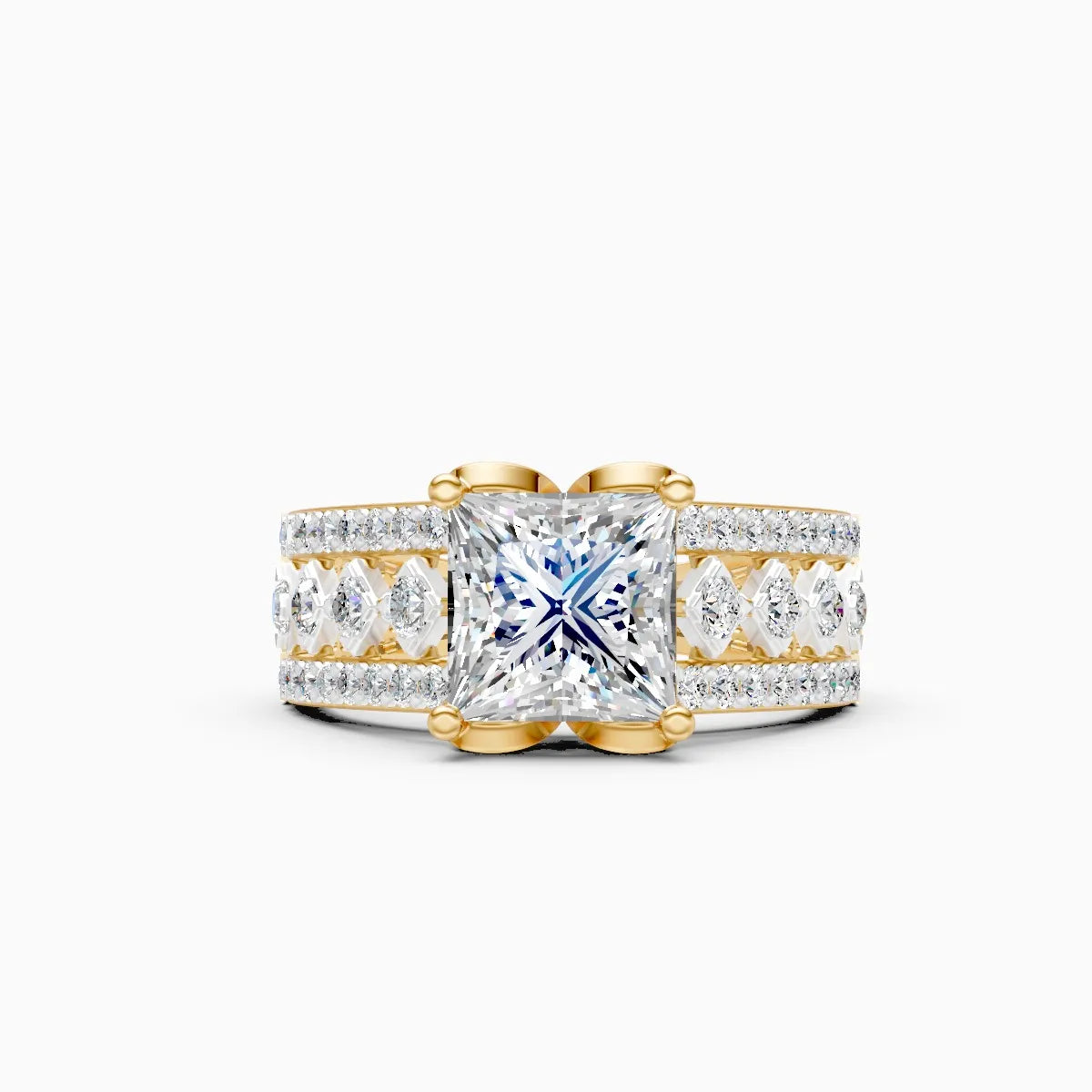 ��Amara | Princess-Cut Solitaire with Round Lab Grown Diamonds Ring�� Rings VD_AYN��- Lab Grown Diamonds Jewellery