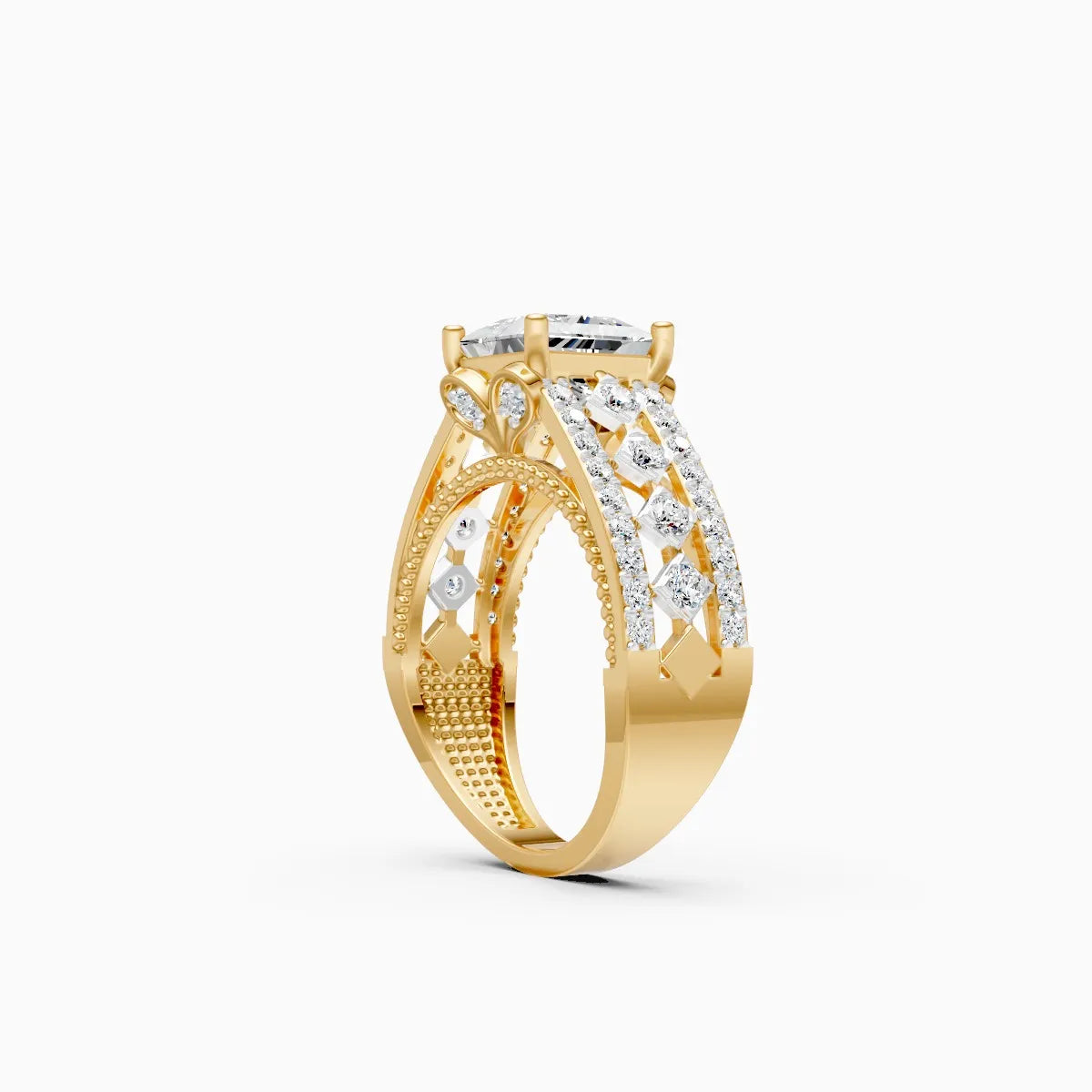 ��Amara | Princess-Cut Solitaire with Round Lab Grown Diamonds Ring�� Rings VD_AYN��- Lab Grown Diamonds Jewellery