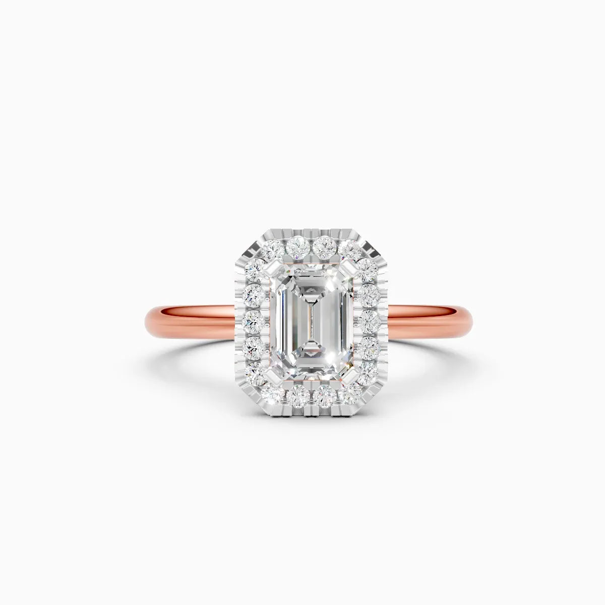 ��Mira | Emerald Solitaire with Round Lab Grown Diamonds Halo Ring�� Rings VD_AYN��- Lab Grown Diamonds Jewellery