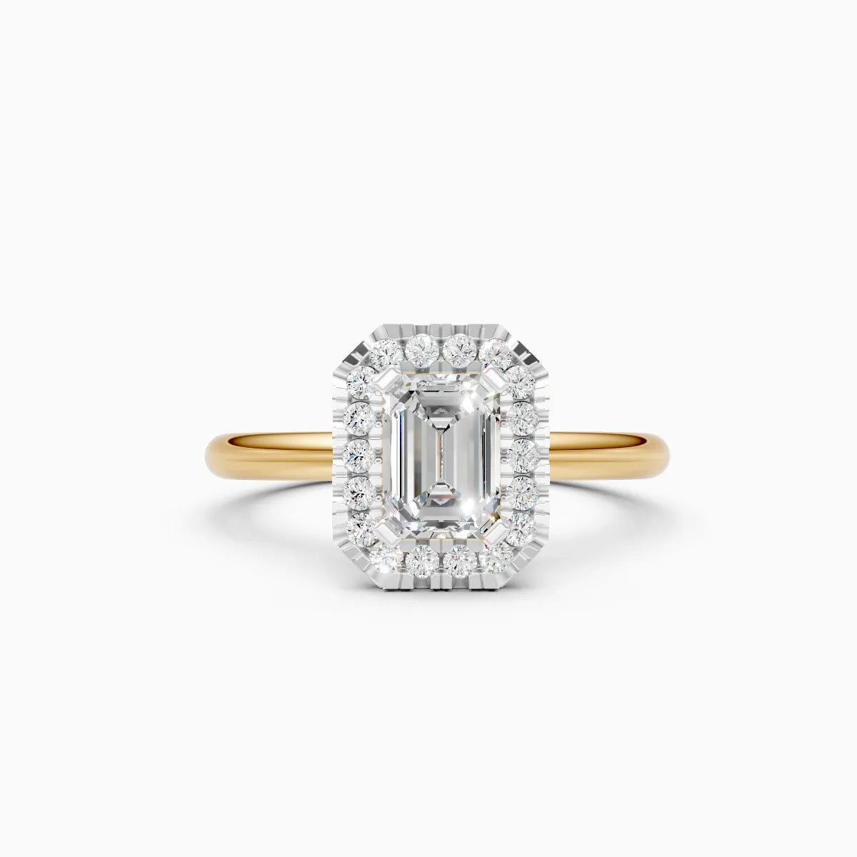 ��Mira | Emerald Solitaire with Round Lab Grown Diamonds Halo Ring�� Rings VD_AYN��- Lab Grown Diamonds Jewellery