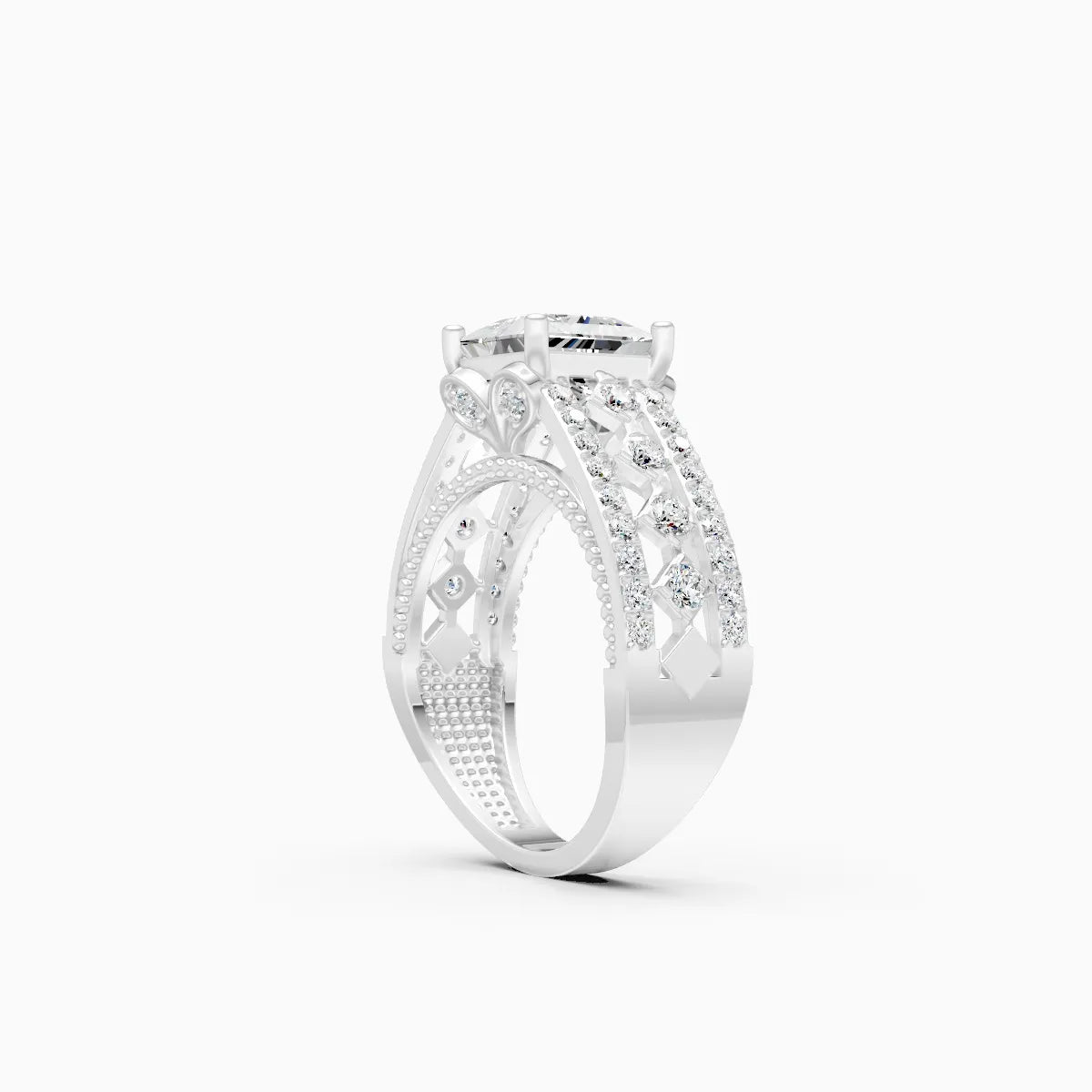 ��Amara | Princess-Cut Solitaire with Round Lab Grown Diamonds Ring�� Rings VD_AYN��- Lab Grown Diamonds Jewellery