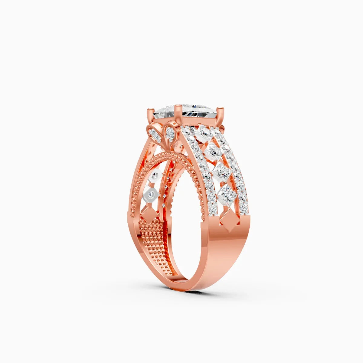 ��Amara | Princess-Cut Solitaire with Round Lab Grown Diamonds Ring�� Rings VD_AYN��- Lab Grown Diamonds Jewellery