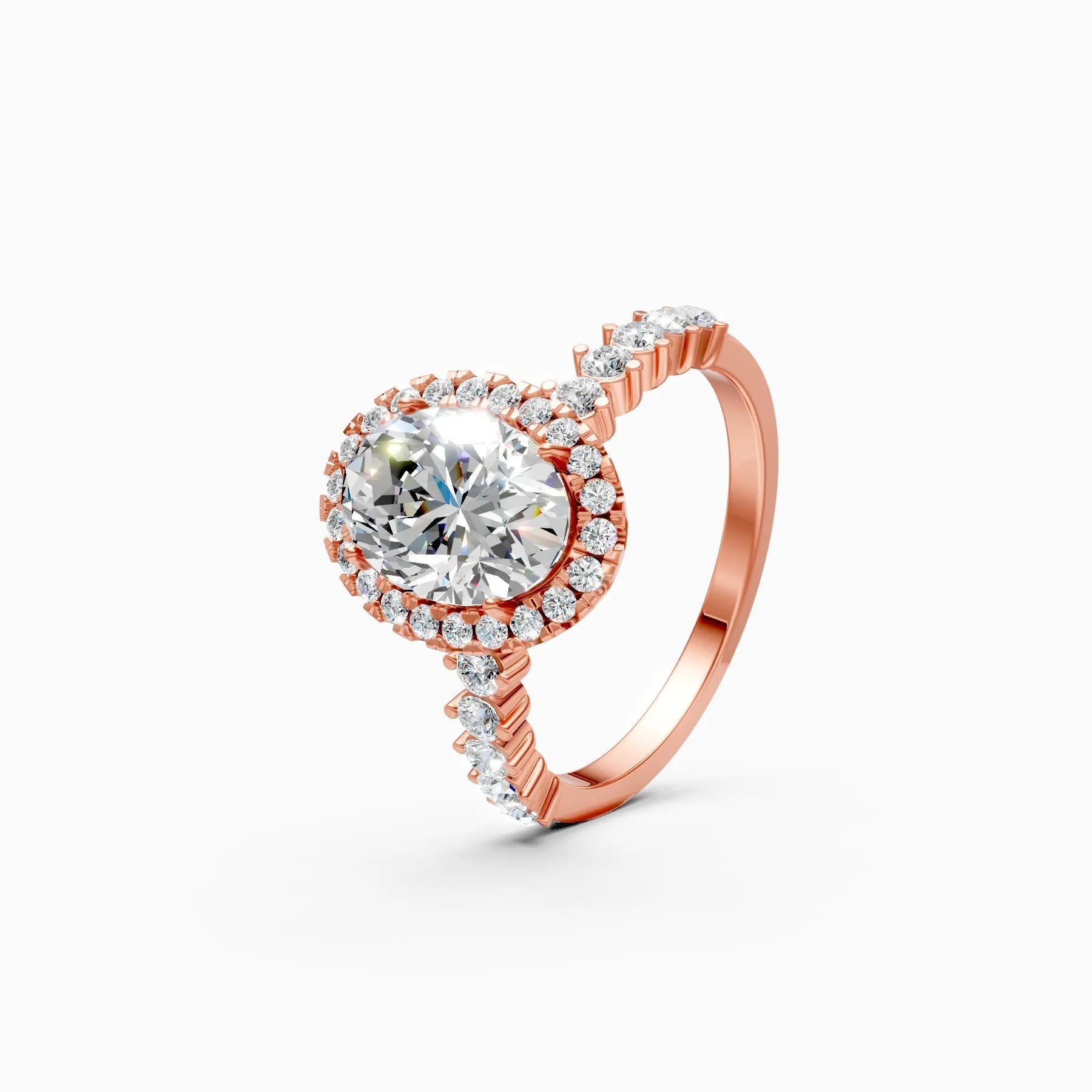 ��Mira | Oval Sollitaire with Halo and Pave Ring�� Rings VD_AYN��- Lab Grown Diamonds Jewellery