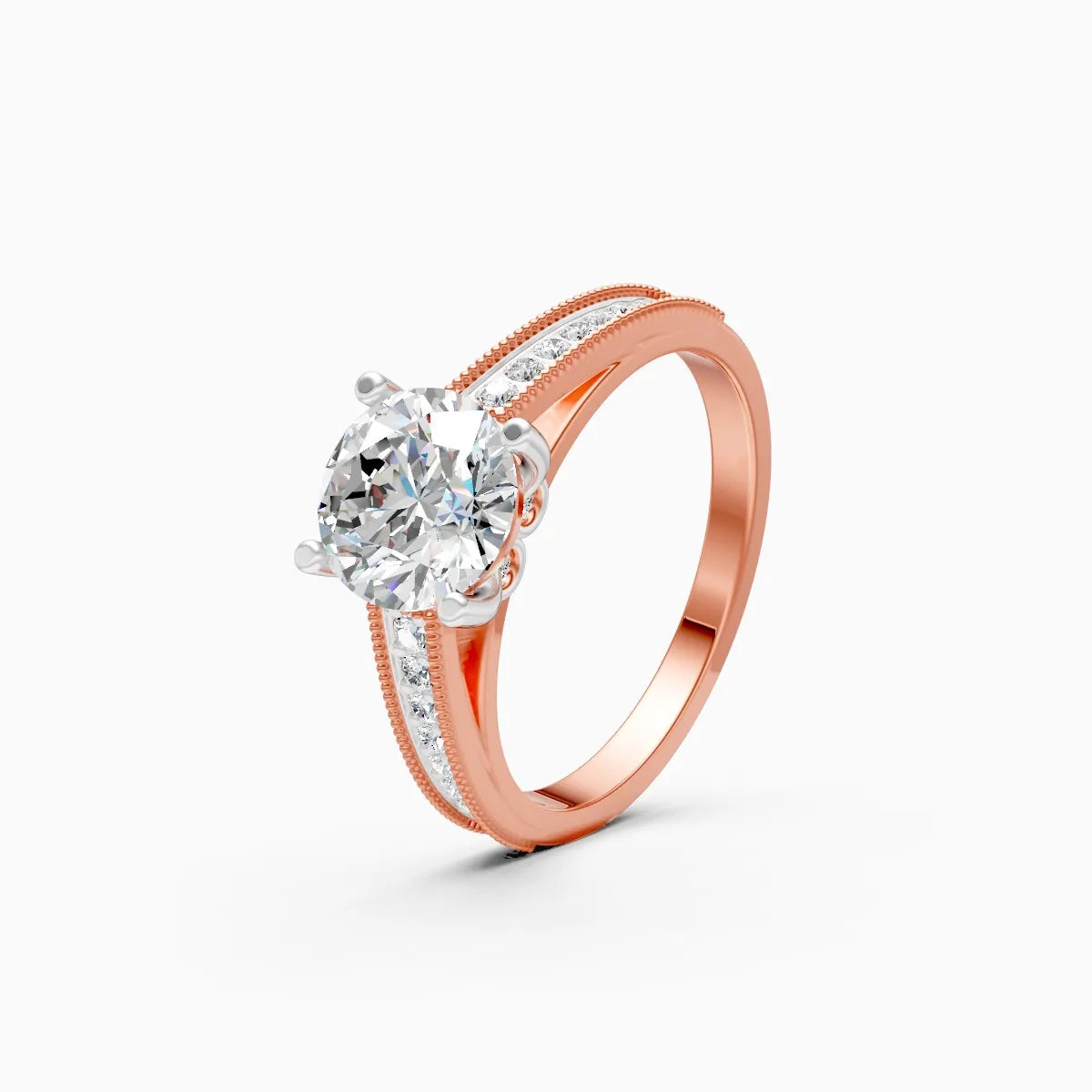 ��Amara | Round Lab Grown Diamond Solitaire with Side-Stones Ring�� Rings VD_AYN��- Lab Grown Diamonds Jewellery