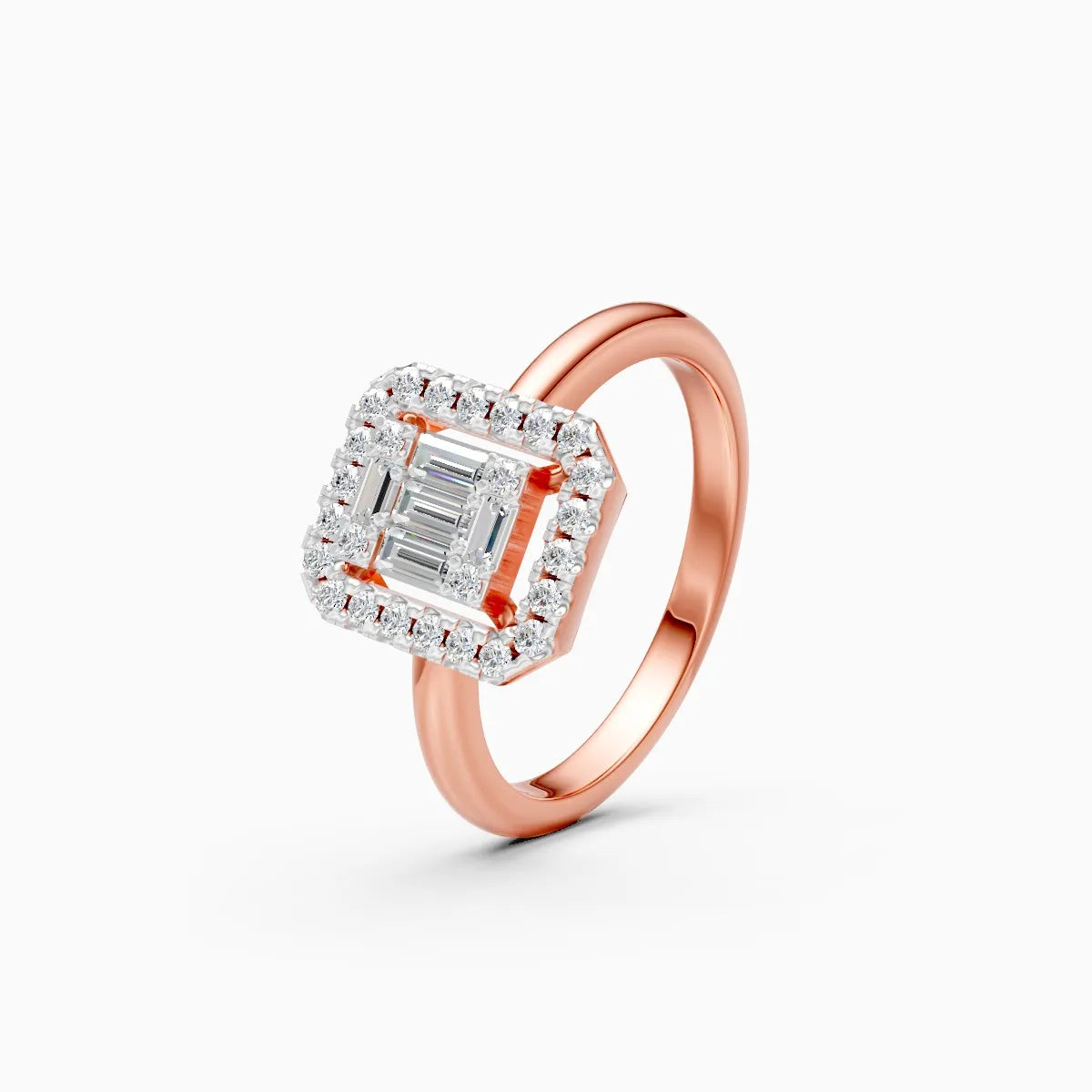 ��Mira | Baguette & Round Lab Grown Diamonds Halo Ring�� Rings VD_AYN��- Lab Grown Diamonds Jewellery