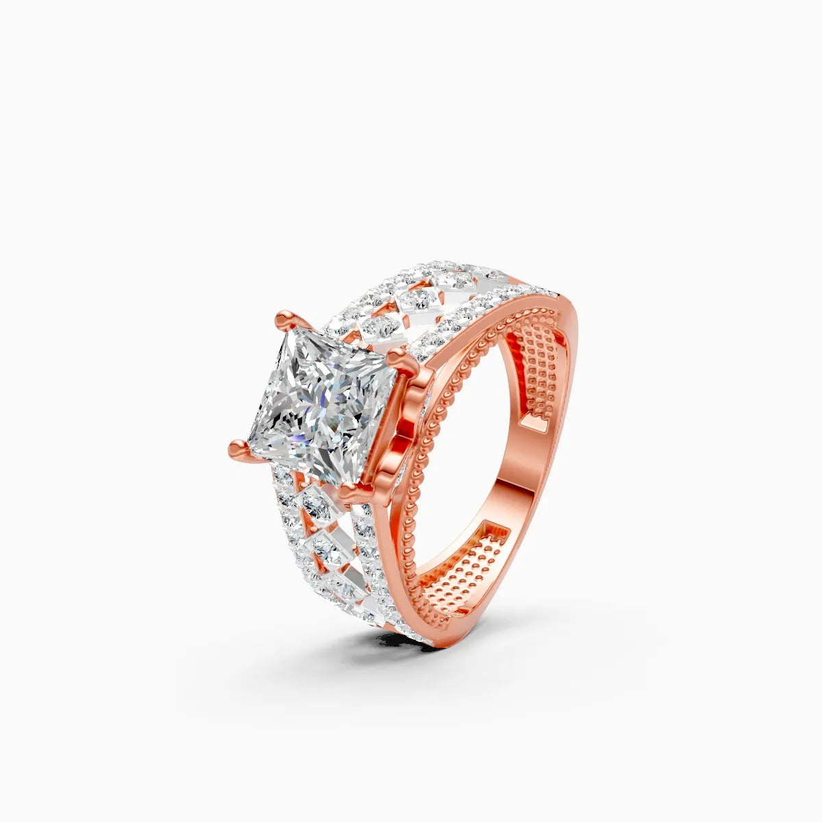 ��Amara | Princess-Cut Solitaire with Round Lab Grown Diamonds Ring�� Rings VD_AYN��- Lab Grown Diamonds Jewellery