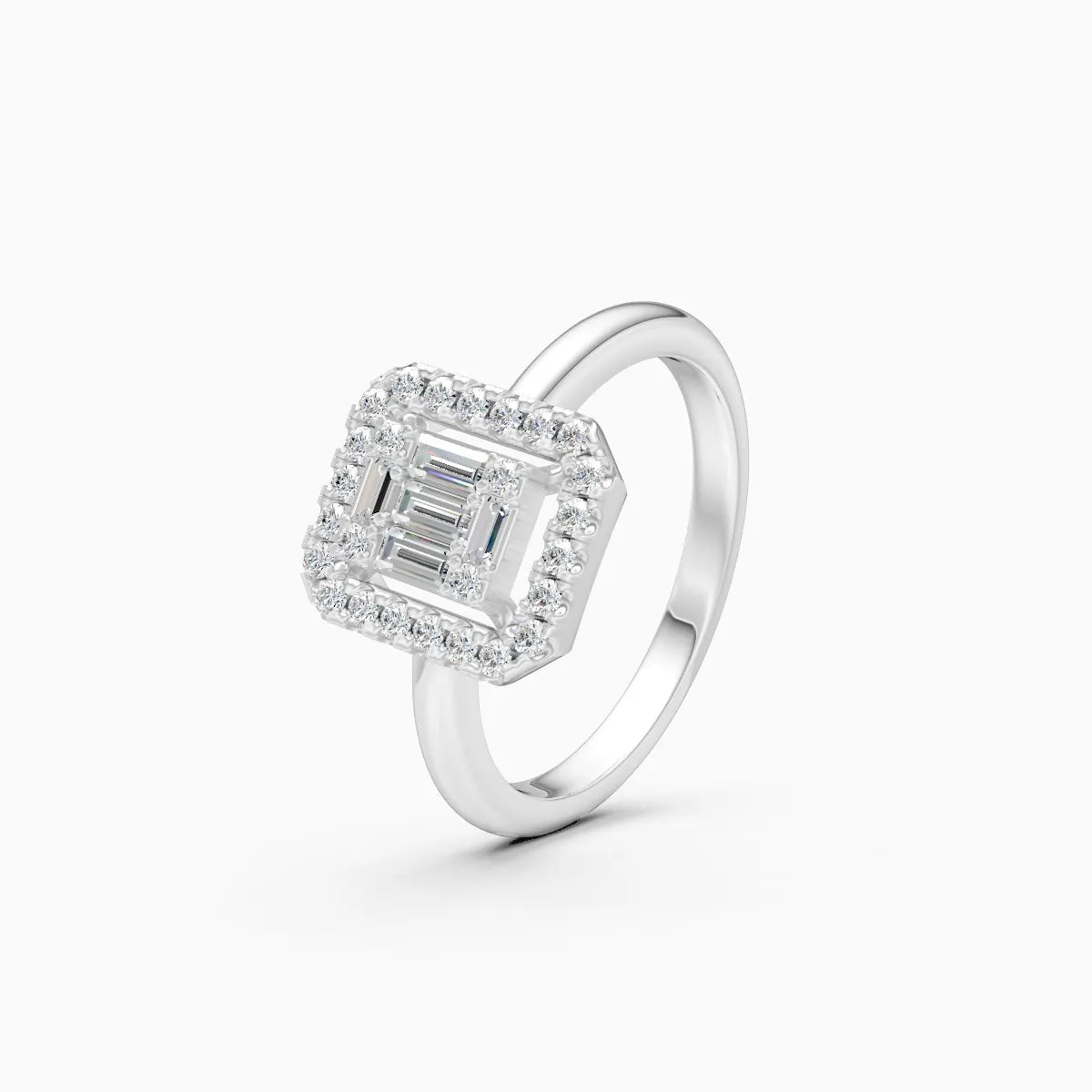 ��Mira | Baguette & Round Lab Grown Diamonds Halo Ring�� Rings VD_AYN��- Lab Grown Diamonds Jewellery
