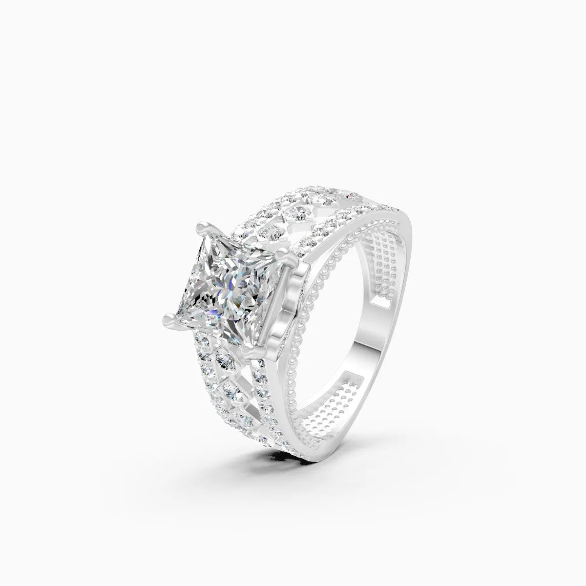 ��Amara | Princess-Cut Solitaire with Round Lab Grown Diamonds Ring�� Rings VD_AYN��- Lab Grown Diamonds Jewellery