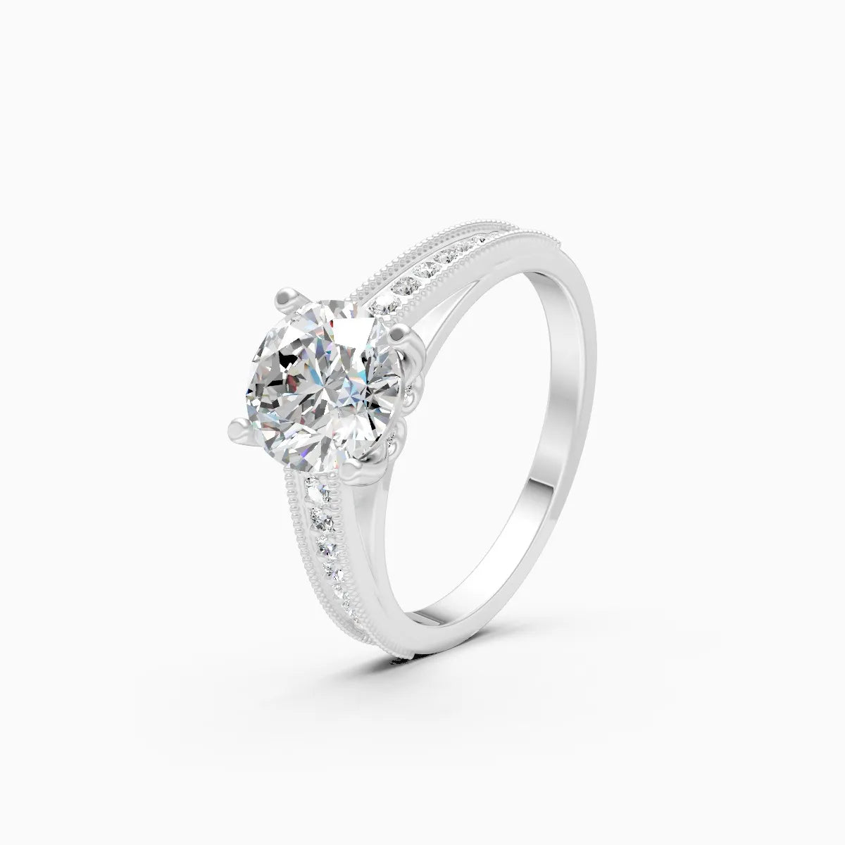 ��Amara | Round Lab Grown Diamond Solitaire with Side-Stones Ring�� Rings VD_AYN��- Lab Grown Diamonds Jewellery