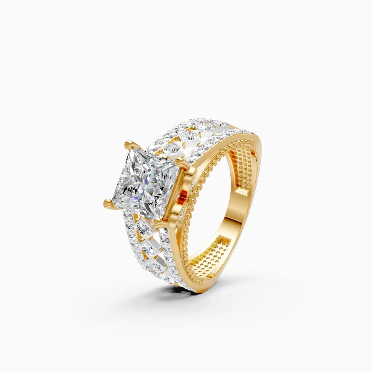 ��Amara | Princess-Cut Solitaire with Round Lab Grown Diamonds Ring�� Rings VD_AYN��- Lab Grown Diamonds Jewellery