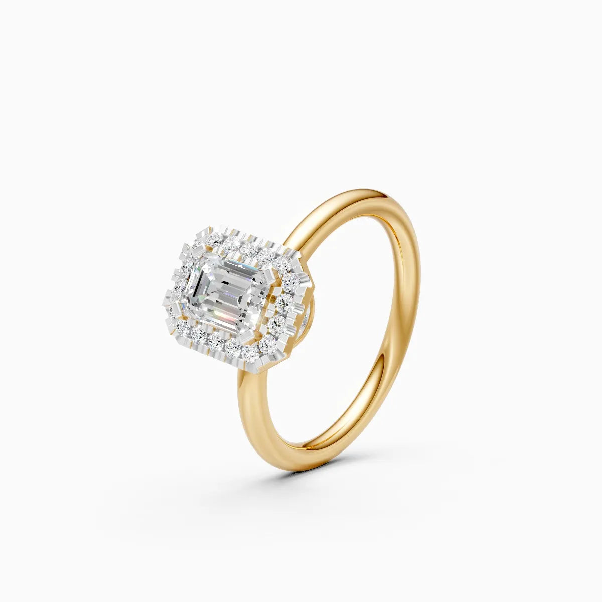 ��Mira | Emerald Solitaire with Round Lab Grown Diamonds Halo Ring�� Rings VD_AYN��- Lab Grown Diamonds Jewellery